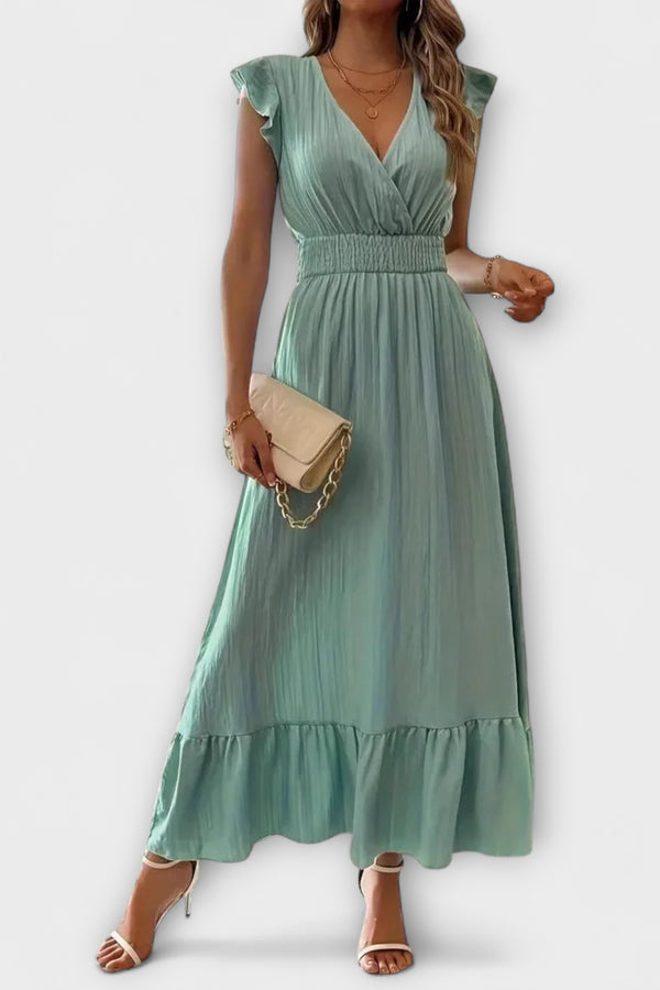 Poet - Maxikleid mit gerüschten Ärmeln und tiefem V-Ausschnitt