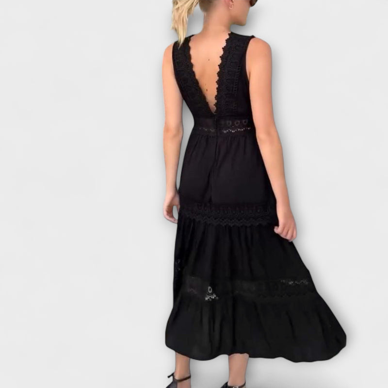Aurélie - Elegantes V-Ausschnitt Spitzenkleid