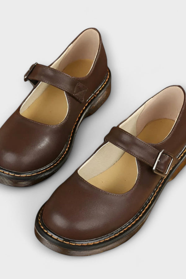 Sapatos Mary Jane Vintage Femininos – Sapatos Clássicos de Couro com Tiras e Sola Confortável