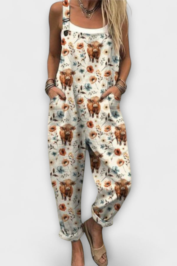 Margaux - Floral Cow Overalls