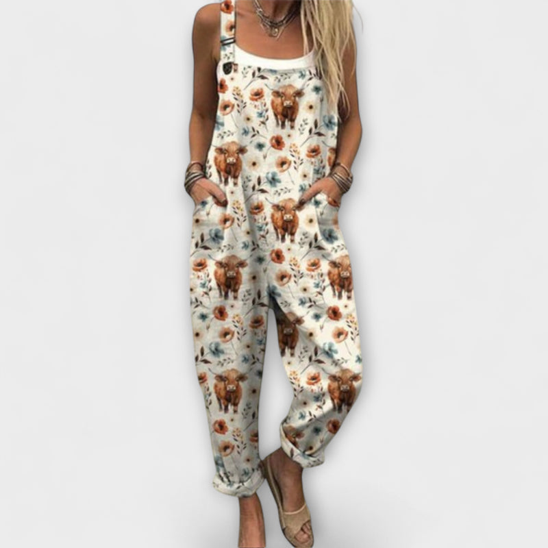 Margaux - Floral Cow Overalls