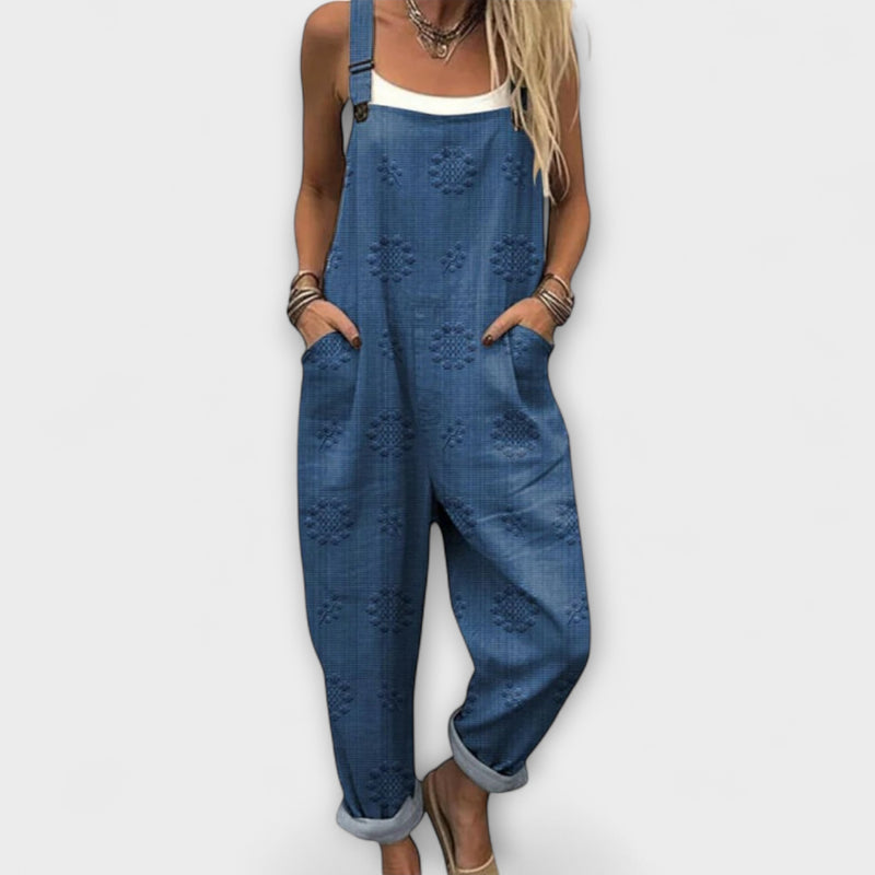 Petra - Blumenmuster Latzhose mit Punkten