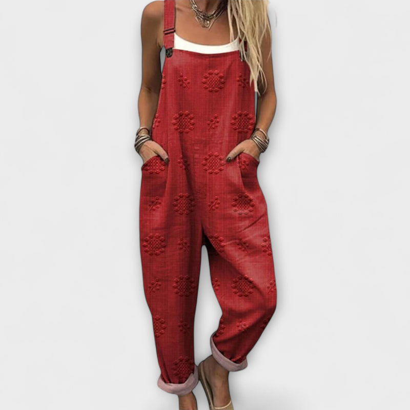Petra - Blumenmuster Latzhose mit Punkten