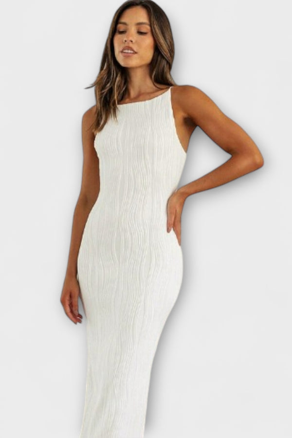 Schickes ärmelloses gerafftes langes Kleid