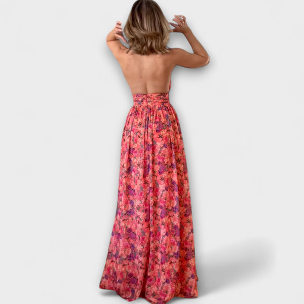 Nortrud - Rückenfreies Maxikleid mit floralem Muster