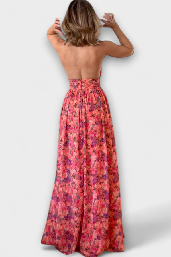 Nortrud - Rückenfreies Maxikleid mit floralem Muster