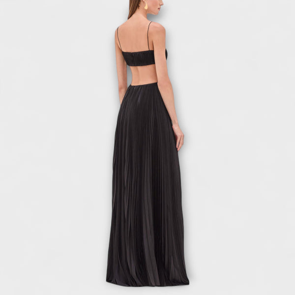 Mireille - Schickes Plissiertes Cutout Fließendes Maxikleid