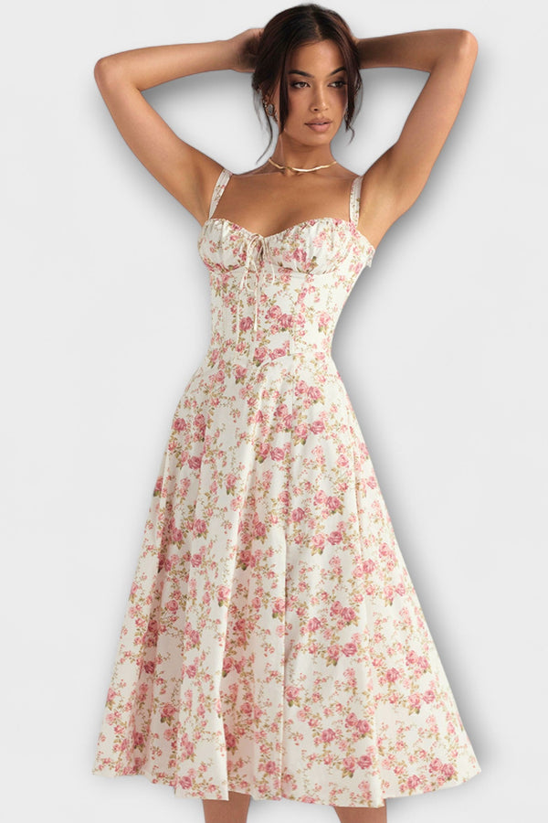 Zipporas - Taillierte Bustierkleid mit modernem Frühlingsblumenprint