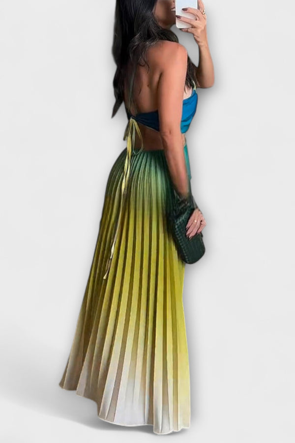 Haven - Schickes Rückfreies Krawatten-Gradient Faltenmaxikleid