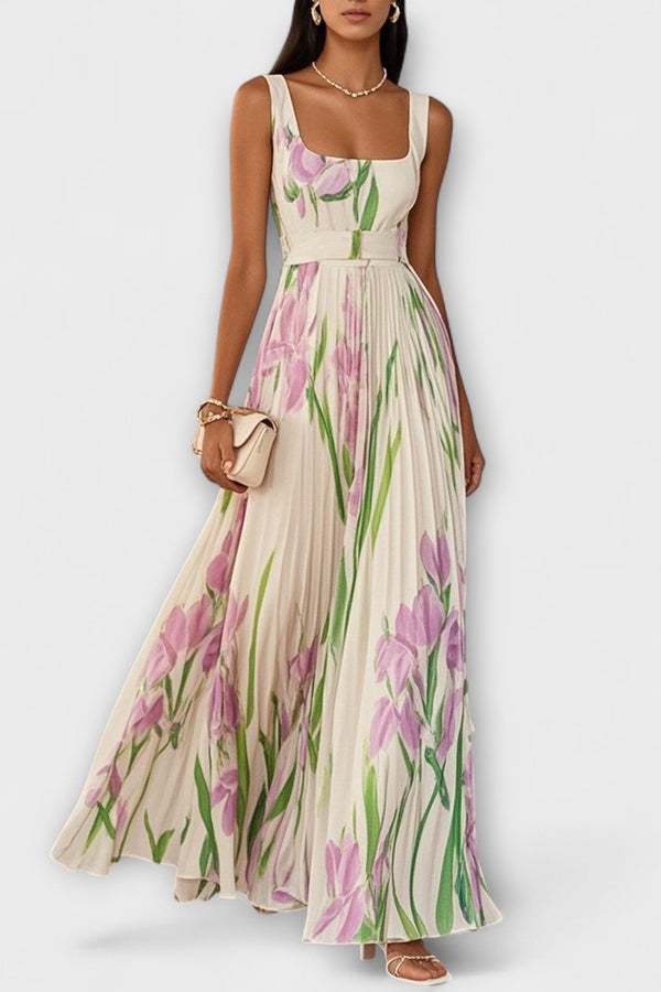 Gefaltetes florales Chiffon Maxikleid