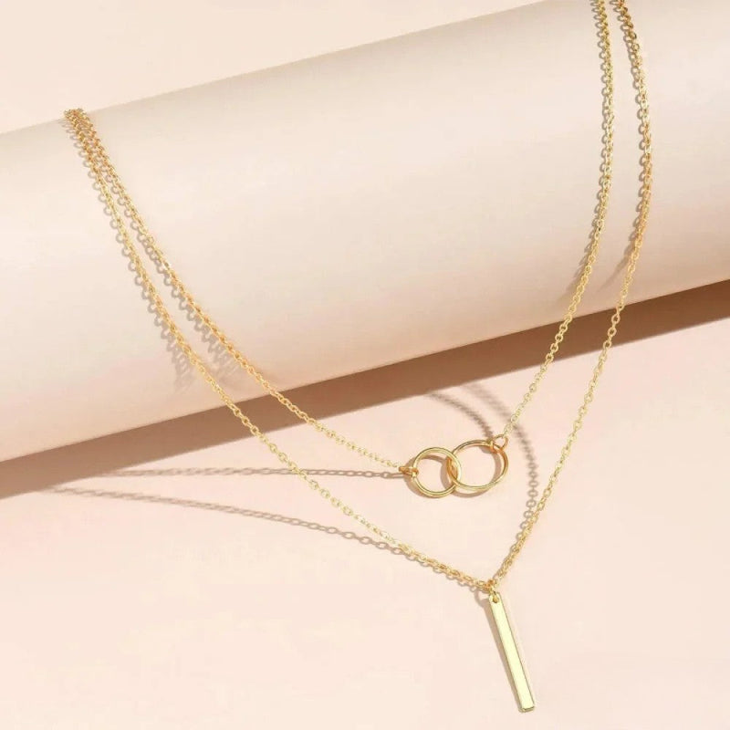 Retro Gold Double Circle Pendant Halskette