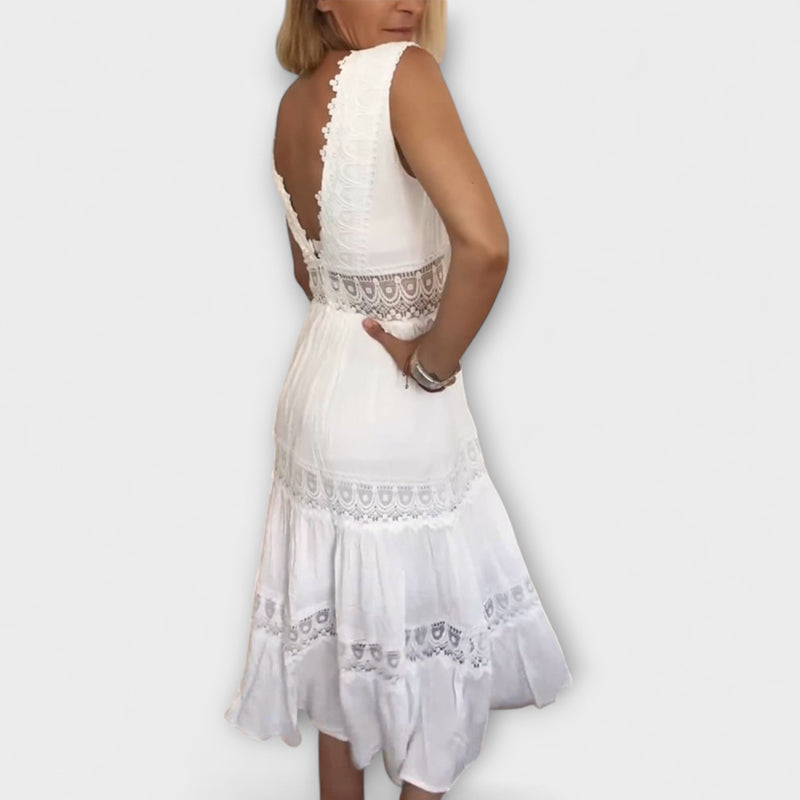Aurélie - Elegantes V-Ausschnitt Spitzenkleid