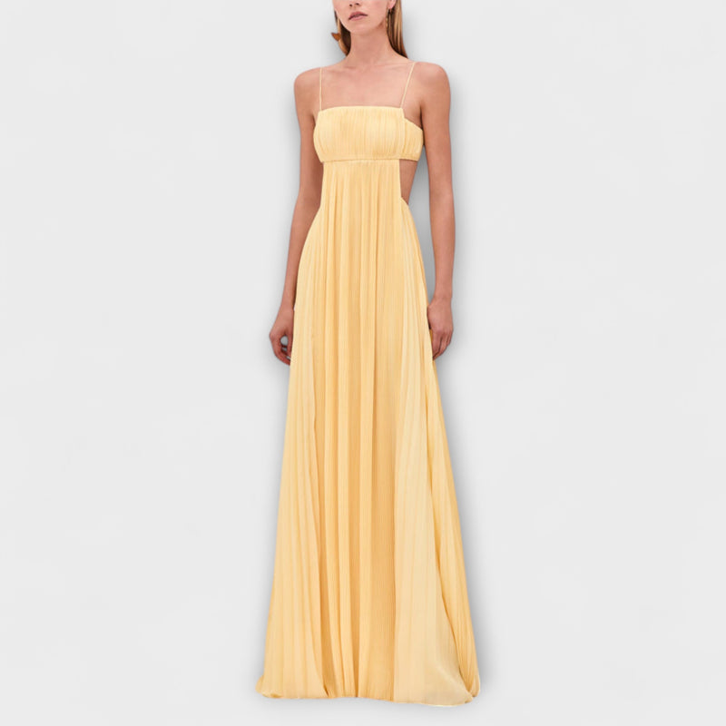 Mireille - Schickes Plissiertes Cutout Fließendes Maxikleid