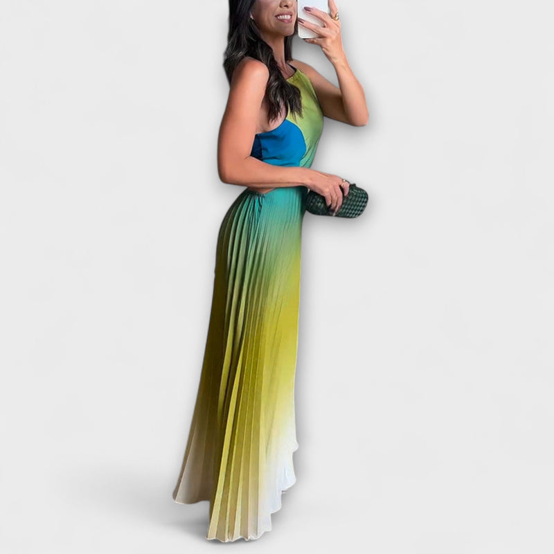 Haven - Schickes Rückfreies Krawatten-Gradient Faltenmaxikleid