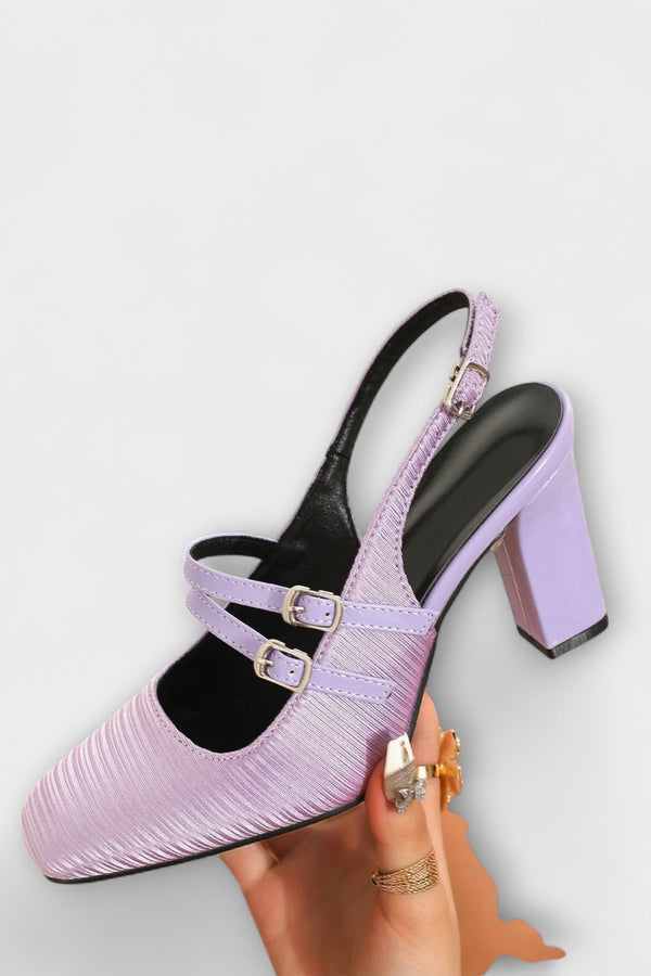 Olivia - Satin-Slingback-Heels in Uni-Farbe mit zwei Riemen