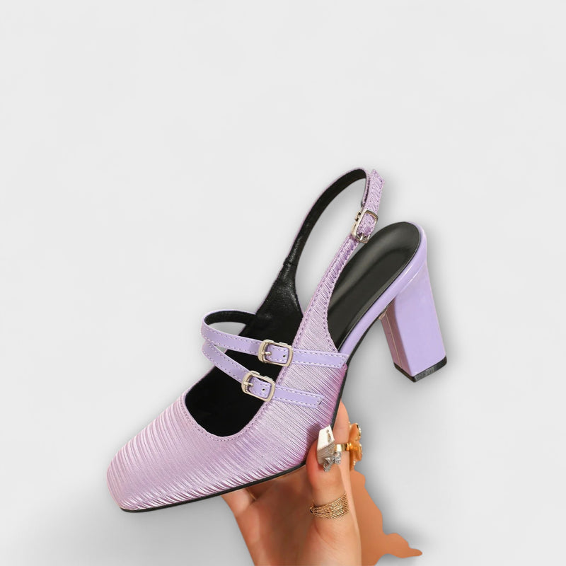 Olivia - Satin-Slingback-Heels in Uni-Farbe mit zwei Riemen