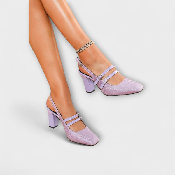 Olivia - Satin-Slingback-Heels in Uni-Farbe mit zwei Riemen