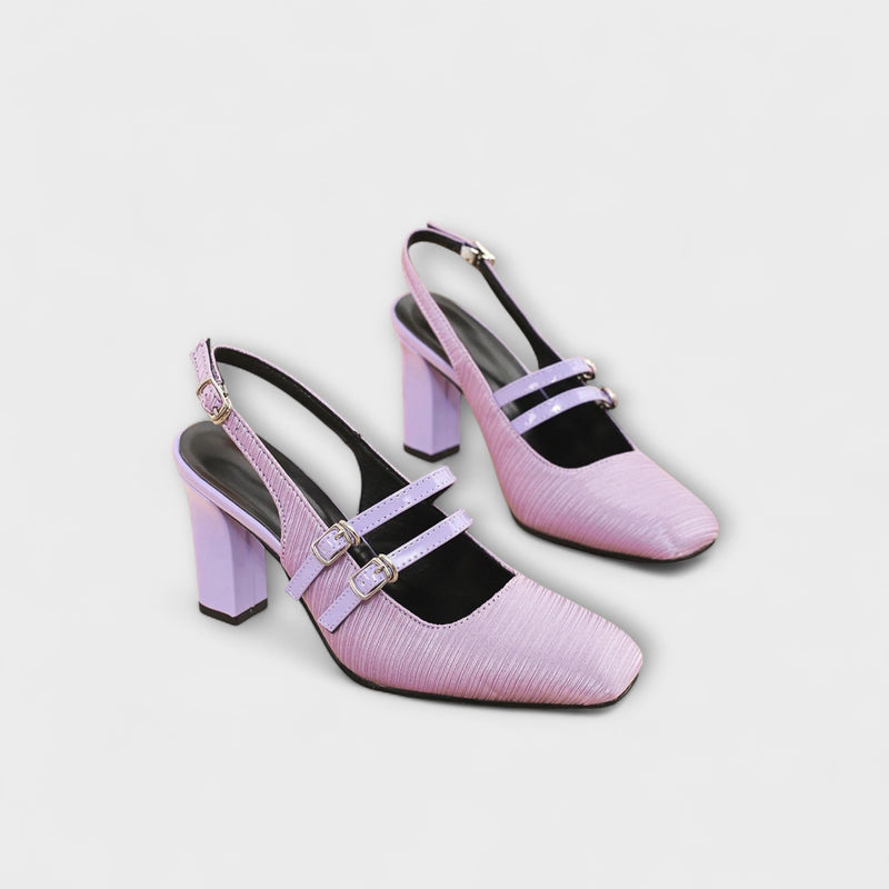 Olivia - Satin-Slingback-Heels in Uni-Farbe mit zwei Riemen
