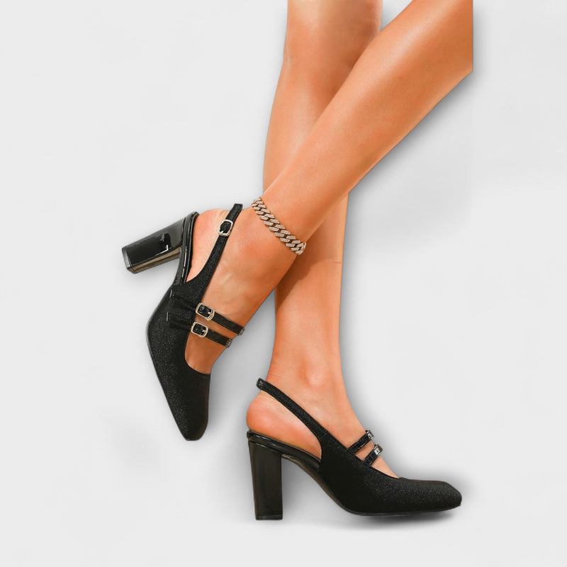 Olivia - Satin-Slingback-Heels in Uni-Farbe mit zwei Riemen