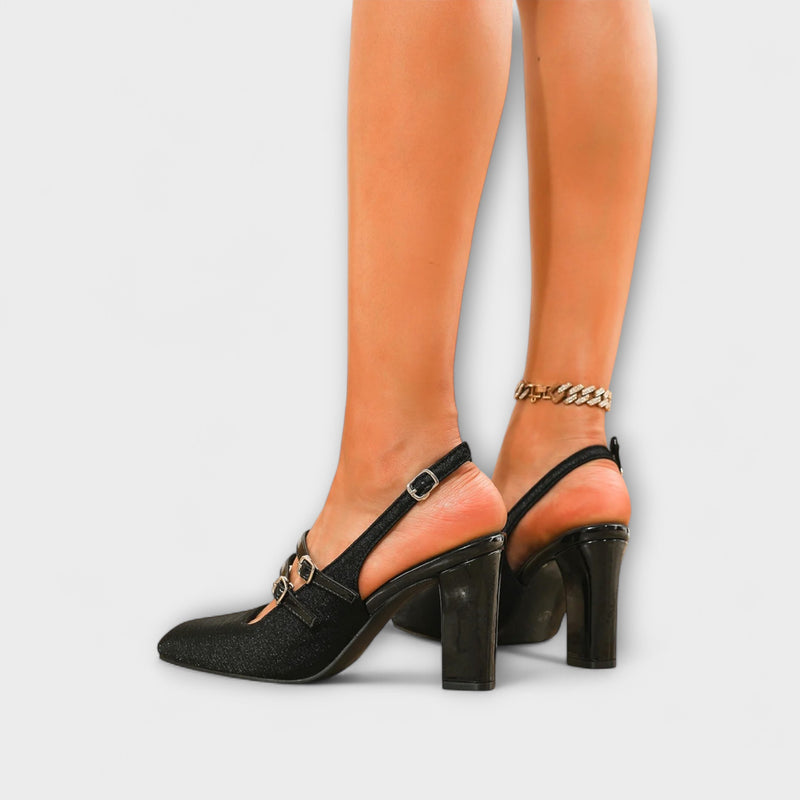 Olivia - Satin-Slingback-Heels in Uni-Farbe mit zwei Riemen