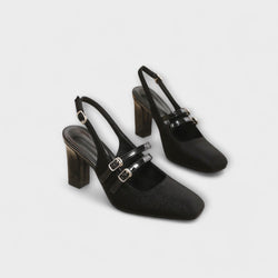 Olivia - Satin-Slingback-Heels in Uni-Farbe mit zwei Riemen