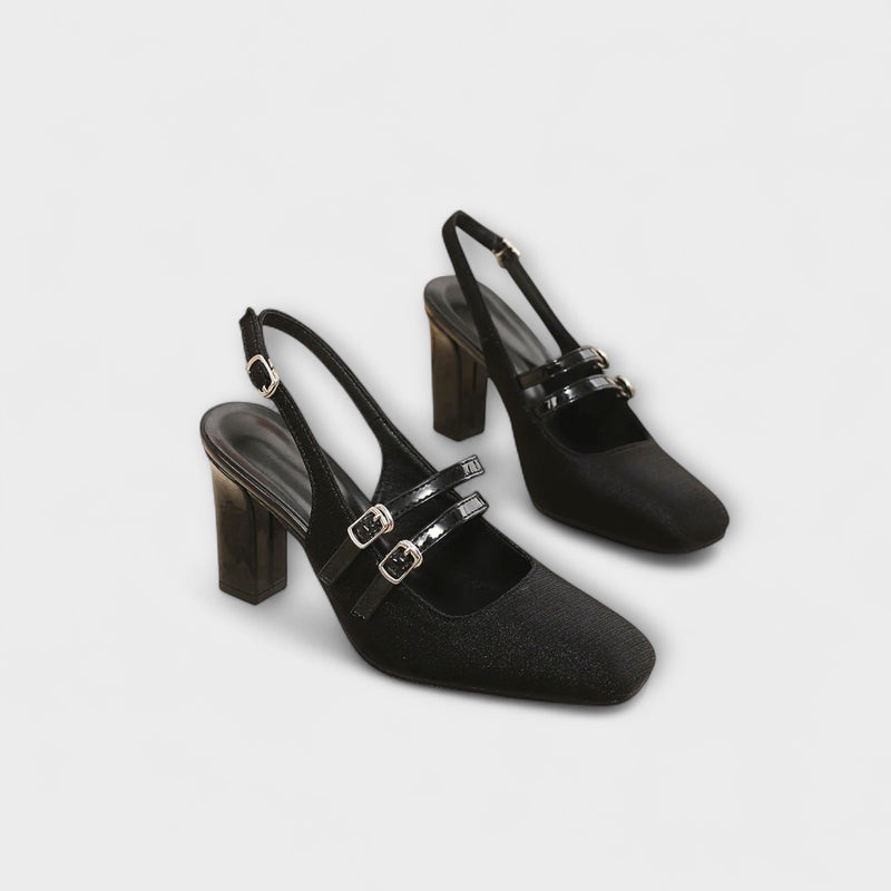 Olivia - Satin-Slingback-Heels in Uni-Farbe mit zwei Riemen
