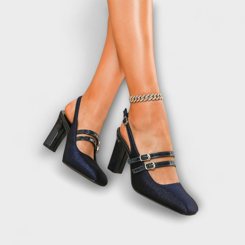 Olivia - Satin-Slingback-Heels in Uni-Farbe mit zwei Riemen