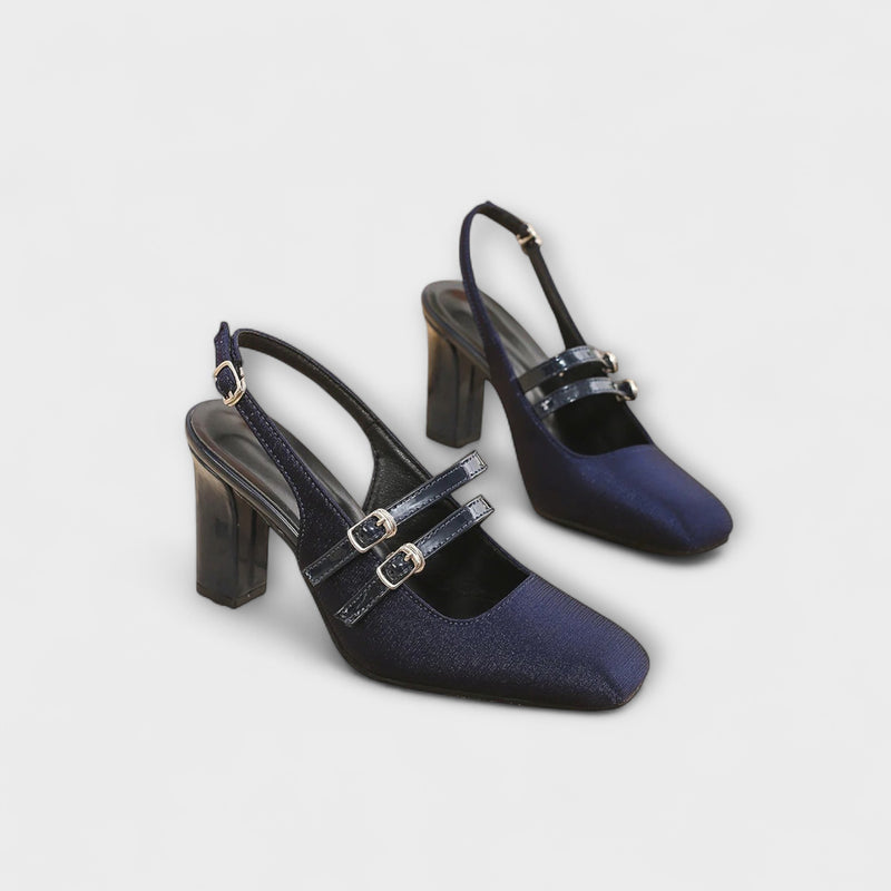 Olivia - Satin-Slingback-Heels in Uni-Farbe mit zwei Riemen