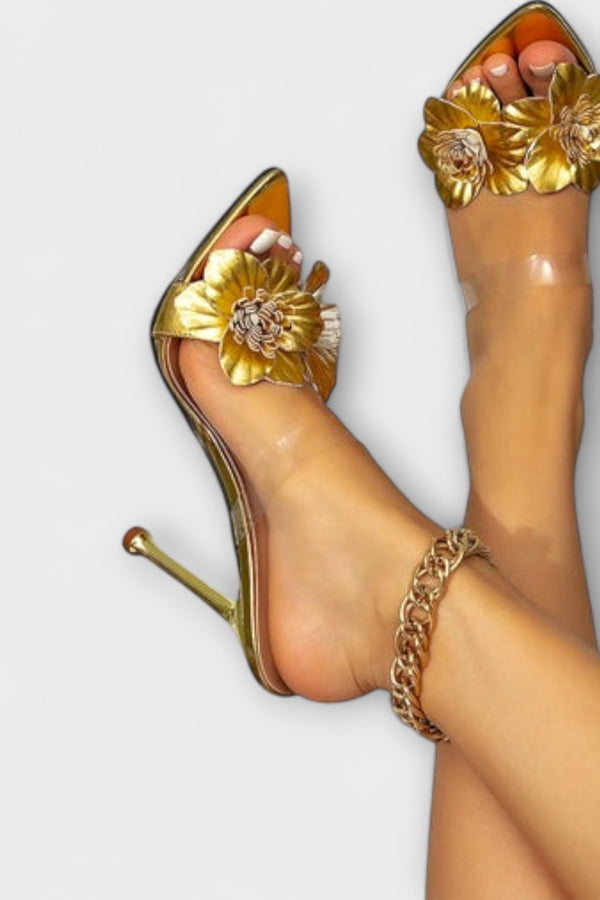 Melissa - 3D-Blumenmuster-Metallic-Stiletto-Absatzschuhe