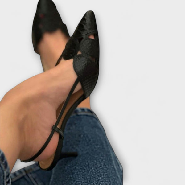 Melissa - Strukturierte schwarze Slingback-Stilettos
