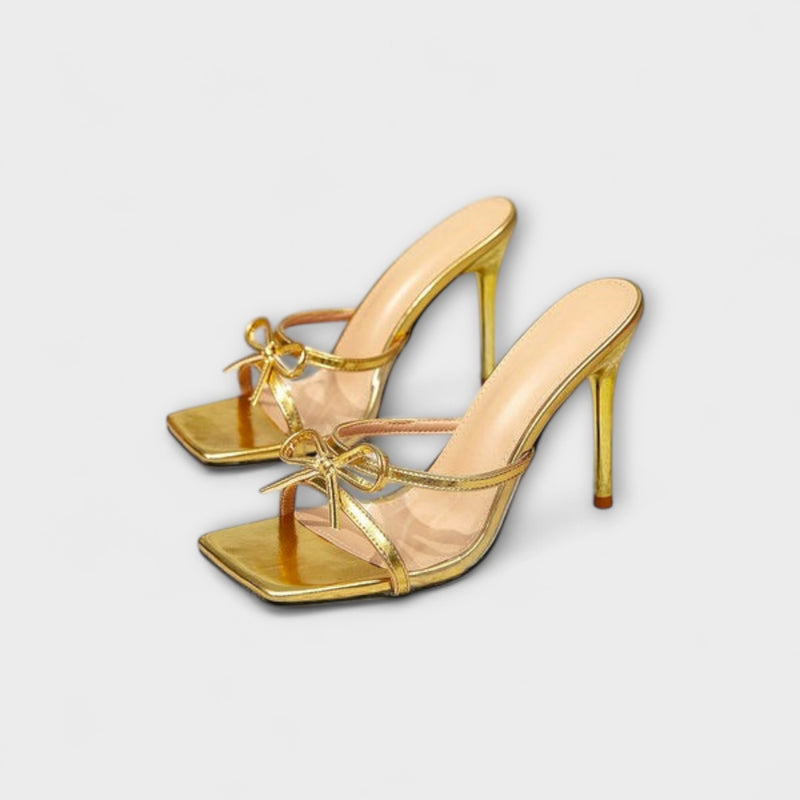 Megan - Metallic-Schleifen-Akzent-Patchwork-Stiletto-Absatzschuhe