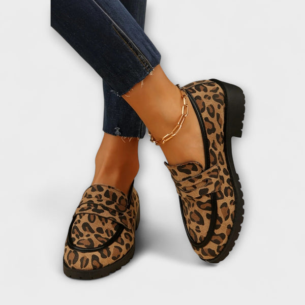 Mireille – Leopardendruck Kunstwildleder Rundzehen-Freizeitloafer