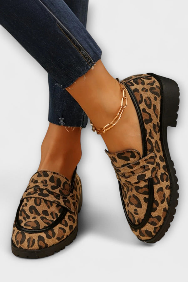Mireille – Leopardendruck Kunstwildleder Rundzehen-Freizeitloafer