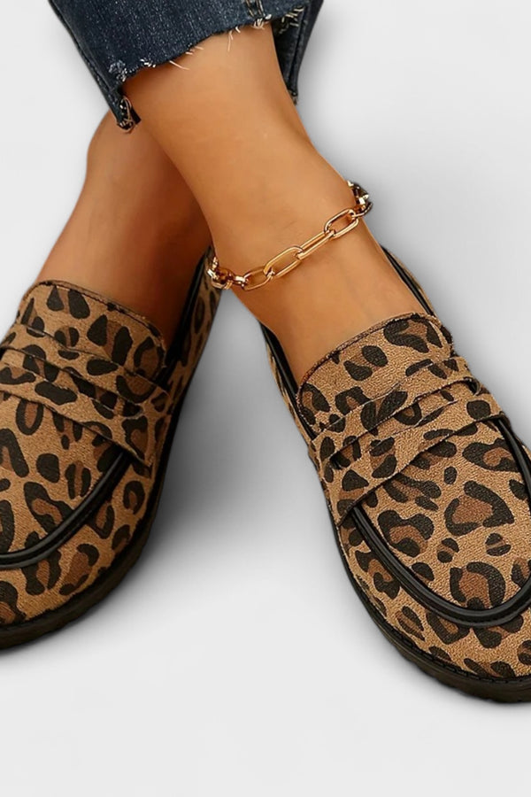Mireille – Leopardendruck Kunstwildleder Rundzehen-Freizeitloafer