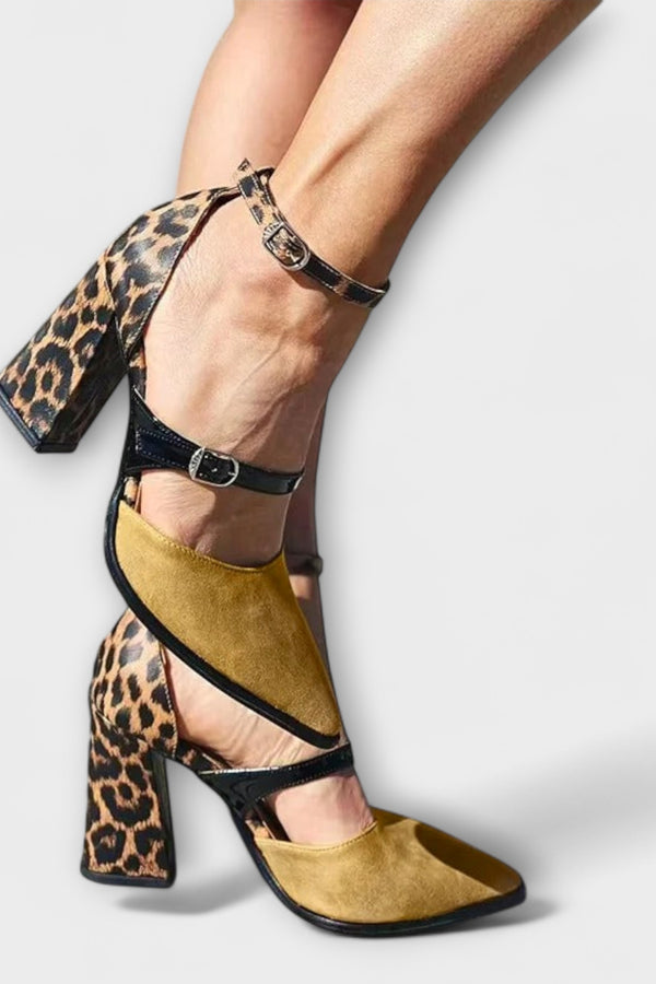 Claire - Leopardenmuster-Blockabsatzschuhe
