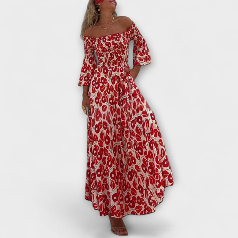 Sienna - Urlaubstaugliches schulterfreies Maxikleid