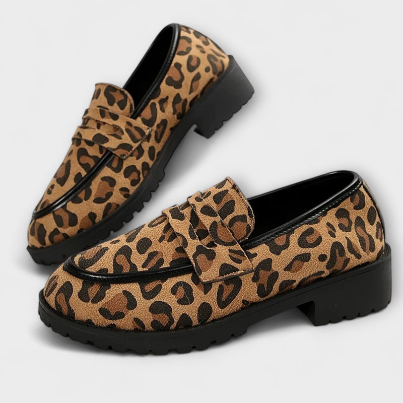 Mireille – Leopardendruck Kunstwildleder Rundzehen-Freizeitloafer