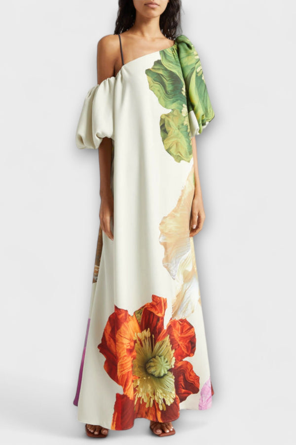 Melody - Asymmetrisches Floral-Maxikleid
