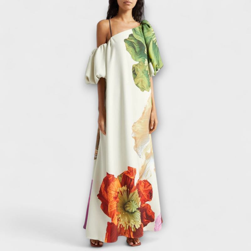 Melody - Asymmetrisches Floral-Maxikleid