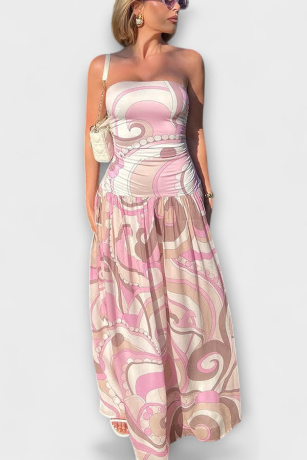 Tatum - Atemberaubendes pastellfarbenes schulterfreies Maxikleid