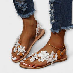 Boho - Bequeme Sandalen mit Blumen & Knöchelriemen