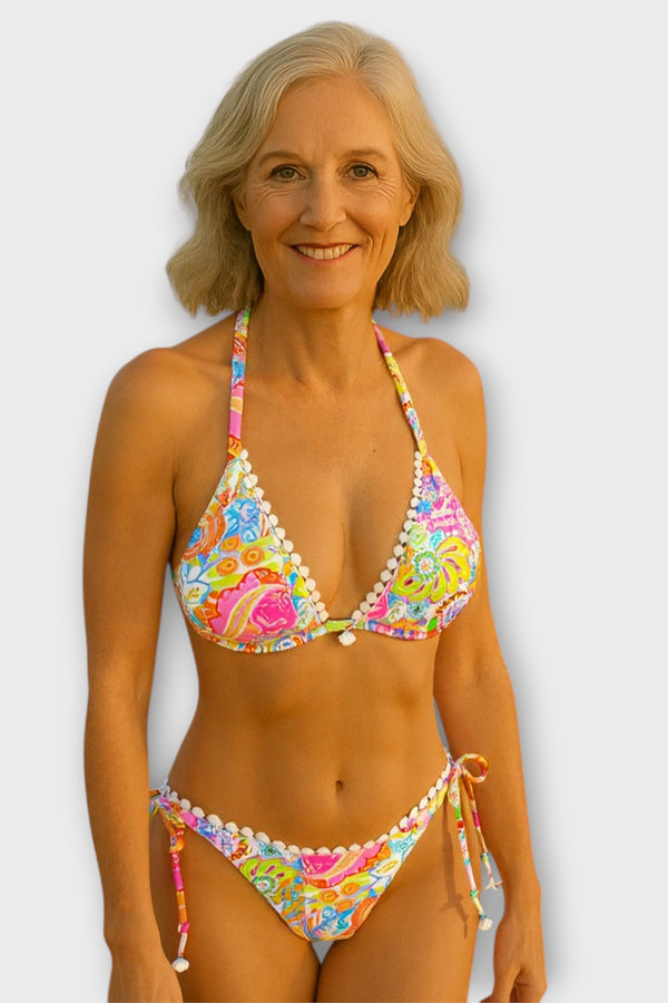 Valerie - Lebhaftes Spitzen-Bikini mit Halsband