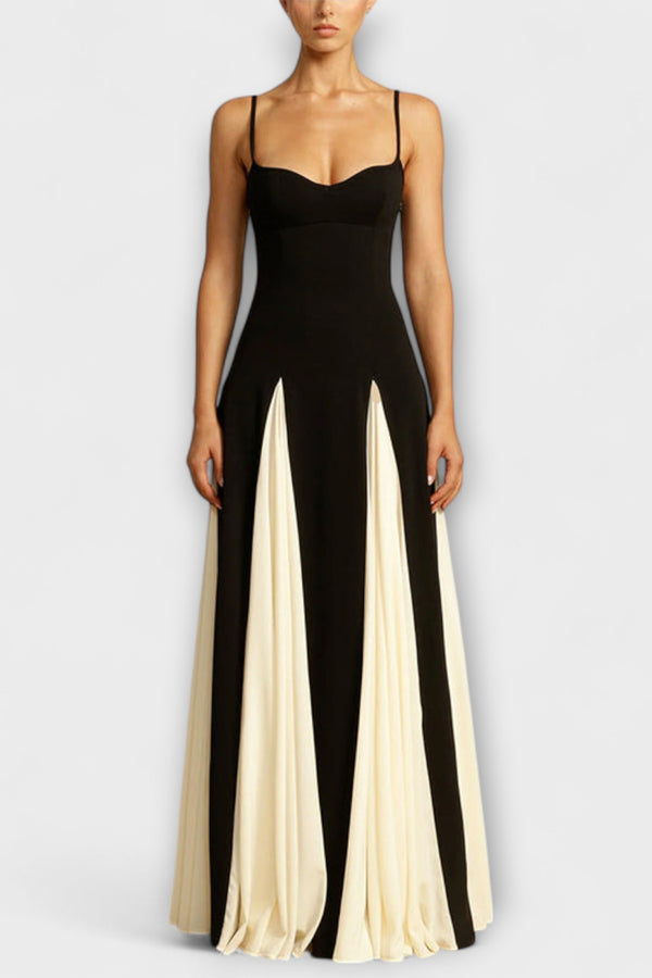 Ember - Klassische Eleganz A-Linie Maxi Kleid mit Tüllpaneelen