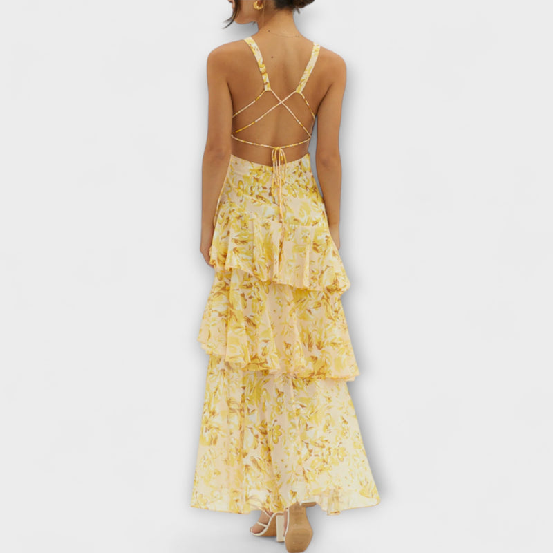 Domenica - Chiffonkleid mit V-Ausschnitt und fließenden Lagen
