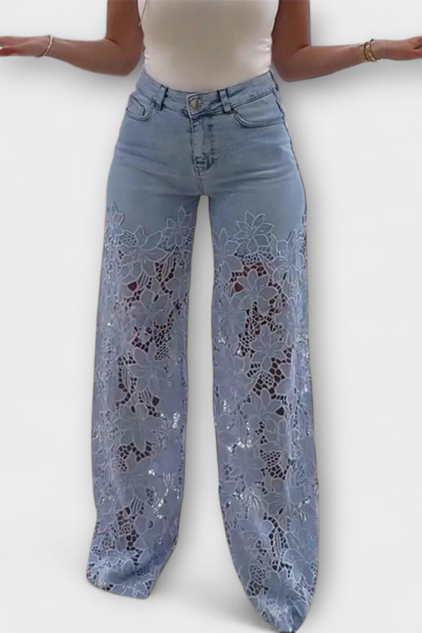 Trendige Spitzen-Patchwork-Jeans