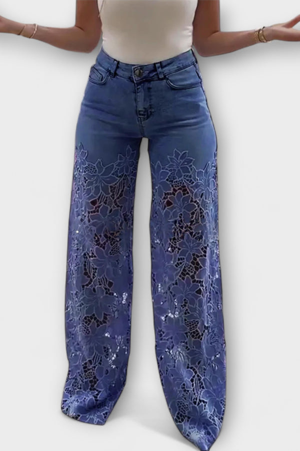 Trendige Spitzen-Patchwork-Jeans